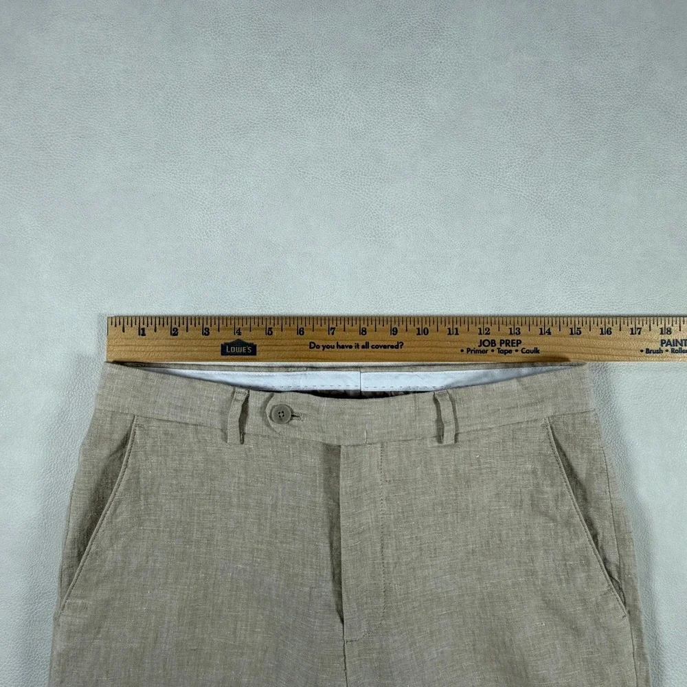 Joseph Abboud Mens 30x32 Linen Pants Tan Beige Straight Leg Dress Trousers